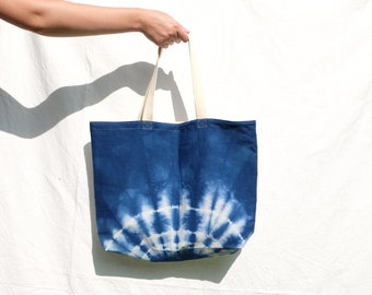 Blue Tie dye Canvas cotton tote bag, Sustainable shopping tote bag