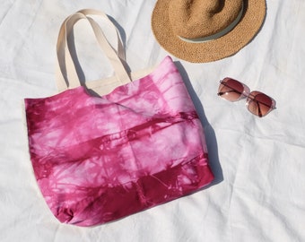 Magenta pink tie dye tote bag, Everyday farmers market bag, Canvas cotton shopping bag