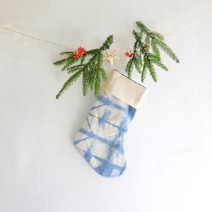 Blue tie dye Christmas stockings, Personalized Bohemian Holiday ornaments, ready to ship image 2