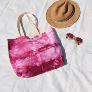 Magenta Pink Tie Dye Tote Bag, Everyday Farmers Market Bag, Canvas 
