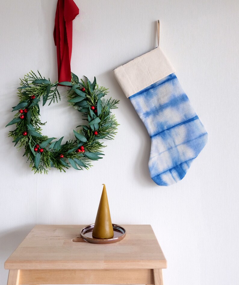 Personalized Tie dye Christmas stockings, Indigo blue stockings, READY TO SHIP image 9