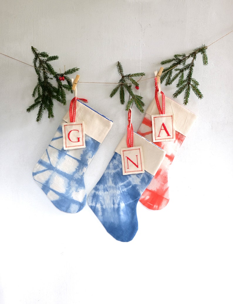 Monogram Christmas stocking with Tie-Dye, Personalized Holiday stocking, Family gift idea image 9