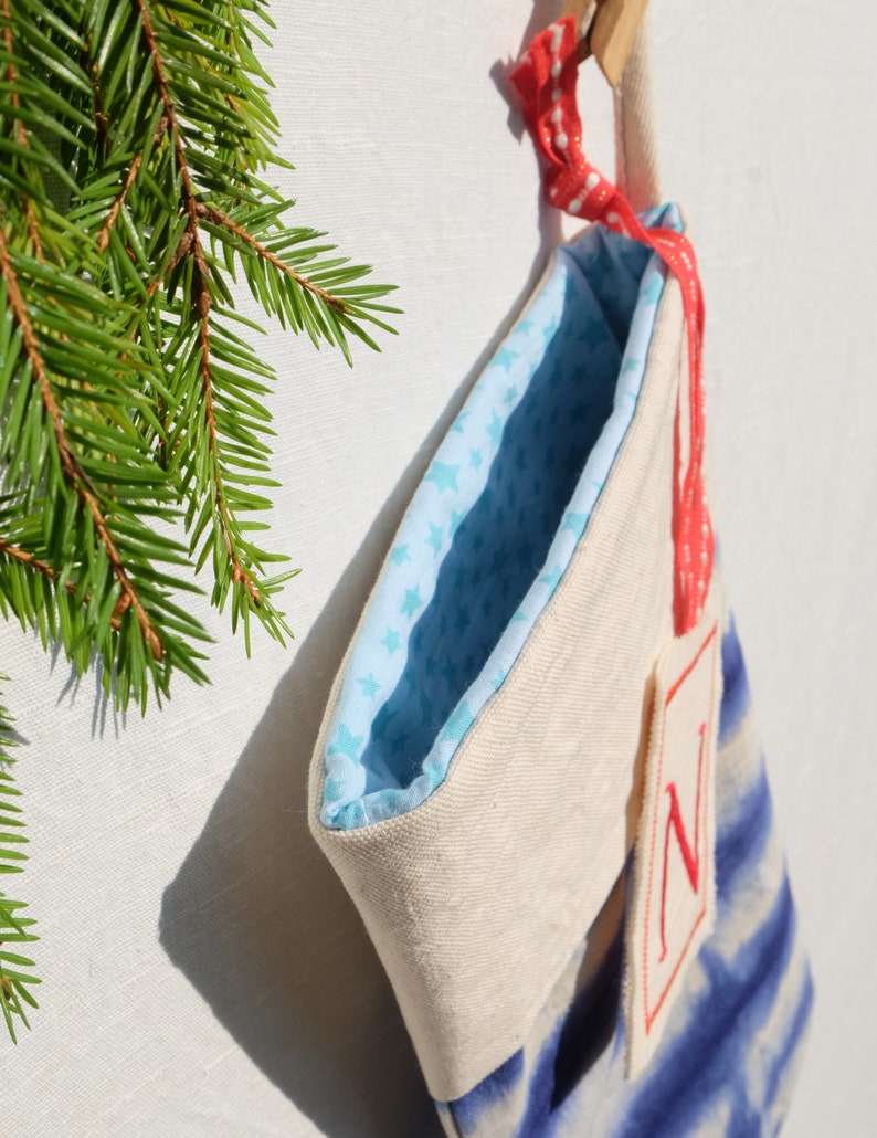 Personalized Tie dye Christmas stockings, Indigo blue stockings, READY TO SHIP image 3