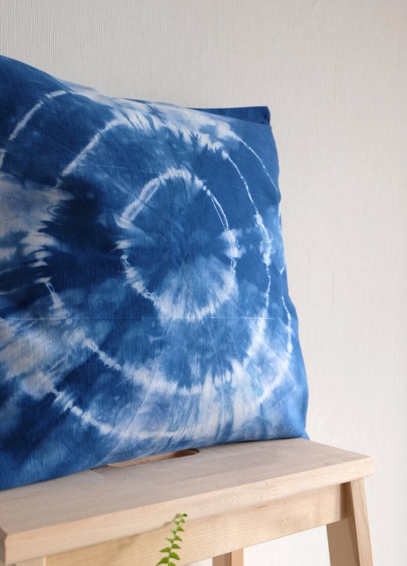 Blue Tie Dye Pillowcase 20 x 20 inch, Modern boho Pillow Cover, Handmade pillow, Blue pillow cover image 6