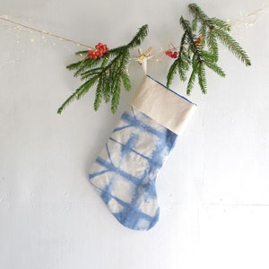 Blue tie dye Christmas stockings, Personalized Bohemian Holiday ornaments, ready to ship image 5