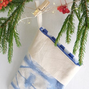 Blue tie dye Christmas stockings, Personalized Bohemian Holiday ornaments, ready to ship image 3