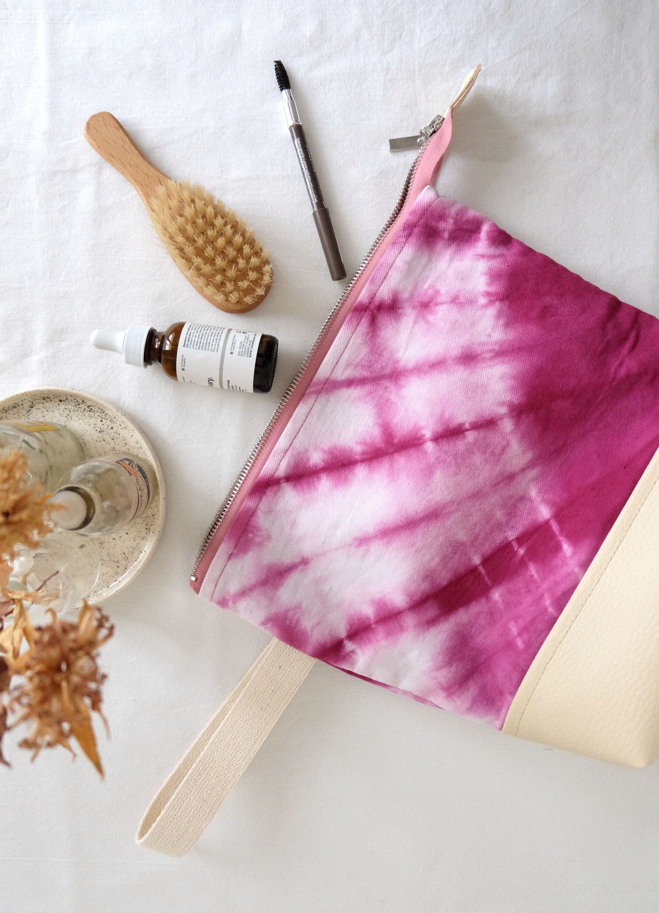 Pink cosmetic bag large make up bag tie dye fabric and vegan etsy uk