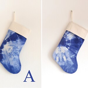 Personalized Tie dye Christmas stockings, Indigo blue stockings, READY TO SHIP image 5