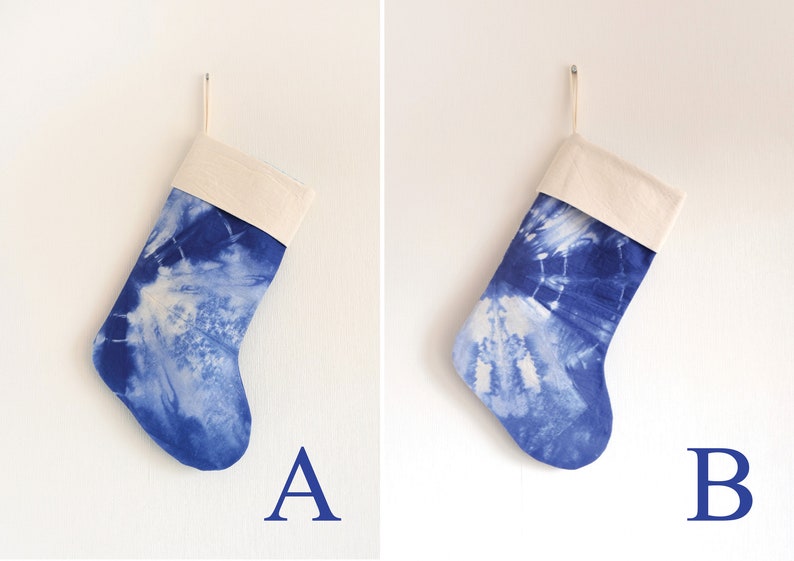 Personalized Tie dye Christmas stockings, Indigo blue stockings, READY TO SHIP image 5