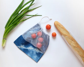 Zero waste reusable grocery bags, Handmade Cotton mesh bags with Tie dye, Vegetable and fruit market bags