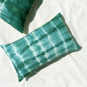 Boho Tie dye pillow cover. Handmade emerald green pillowcase 12 x 20 size. Bohemian stripes pillow. Green accent sofa cushion. READY TO SHIP image 5