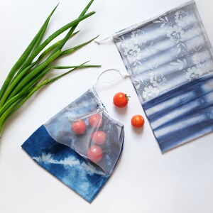 Zero waste reusable grocery bags, Handmade Cotton mesh bags with Tie dye, Vegetable and fruit market bags image 8