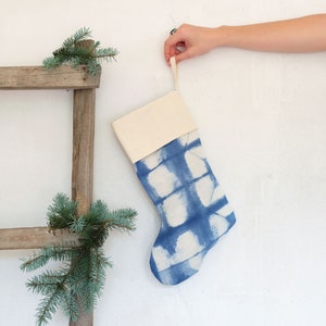 Blue tie dye Christmas stockings, Personalized Bohemian Holiday ornaments, ready to ship image 6