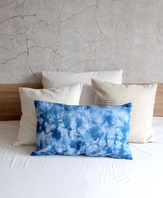 Tie dye blue pillow cover. Lumber Blue Tie Dye Cushion Pillowcase. 20x20