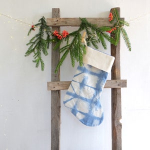 Blue tie dye Christmas stockings, Personalized Bohemian Holiday ornaments, ready to ship image 7