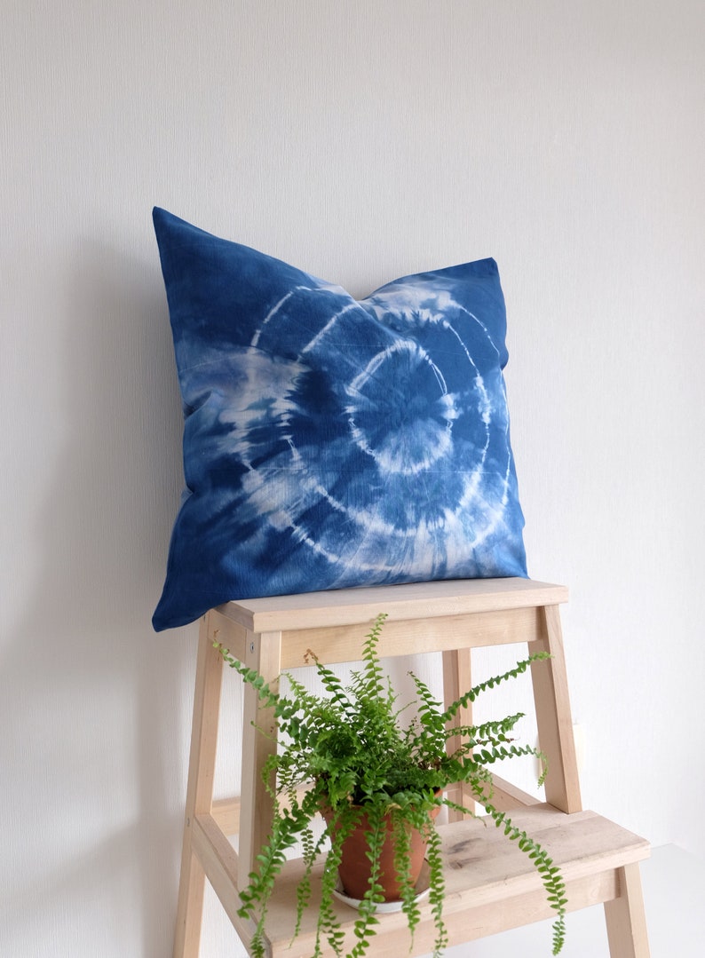 Blue Tie Dye Pillowcase 20 x 20 inch, Modern boho Pillow Cover, Handmade pillow, Blue pillow cover image 3