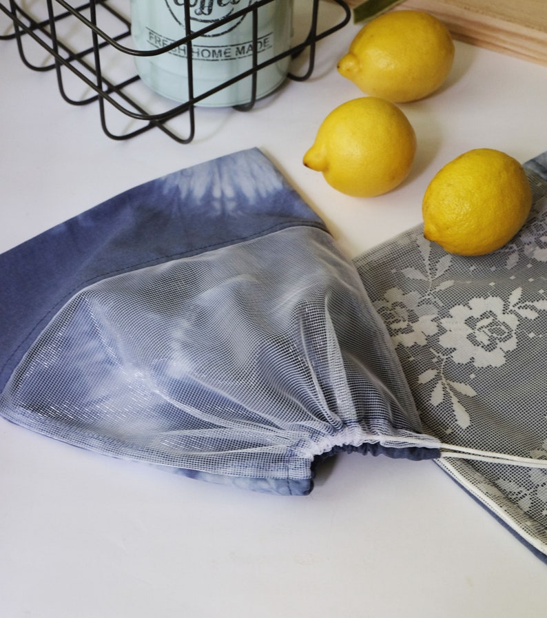 Zero Waste Reusable Grocery Bags, Handmade Cotton Mesh Bags With Tie