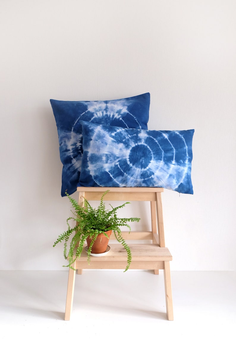 Blue Tie Dye Pillowcase 20 x 20 inch, Modern boho Pillow Cover, Handmade pillow, Blue pillow cover image 8