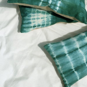 Boho Tie dye pillow cover. Handmade emerald green pillowcase 12 x 20 size. Bohemian stripes pillow. Green accent sofa cushion. READY TO SHIP image 6