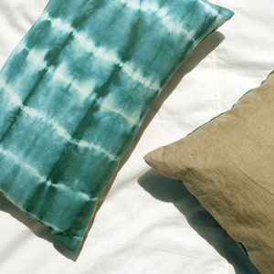 Boho Tie dye pillow cover. Handmade emerald green pillowcase 12 x 20 size. Bohemian stripes pillow. Green accent sofa cushion. READY TO SHIP image 2