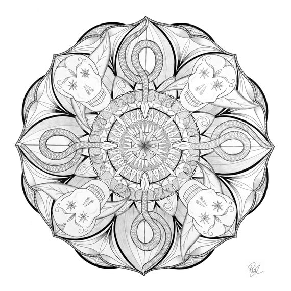 Day of the Dead Mandala Black &amp; White - Etsy UK