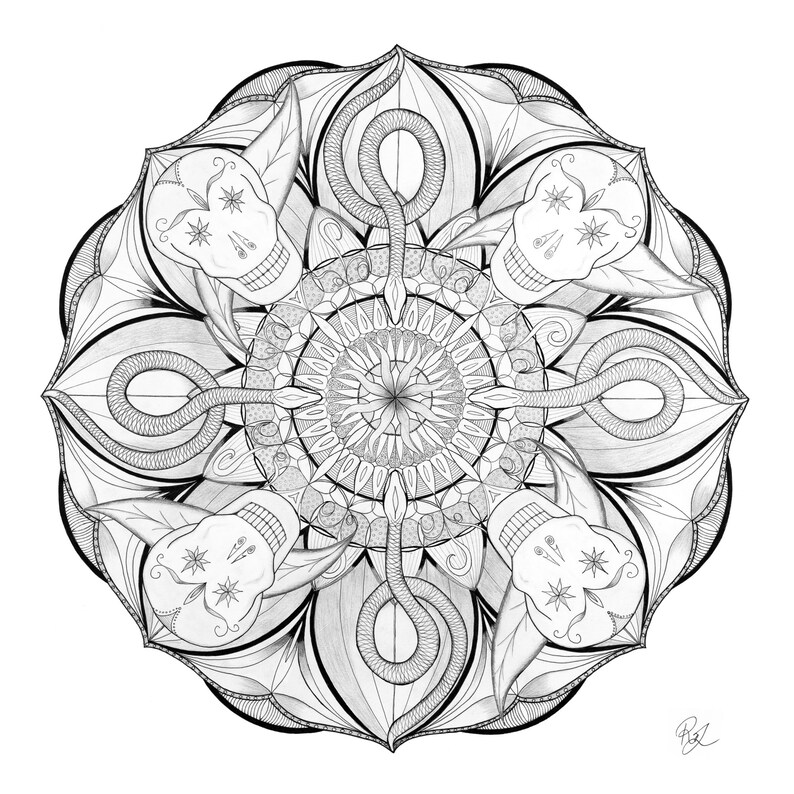 Day of the Dead Mandala Black &amp; White - Etsy UK