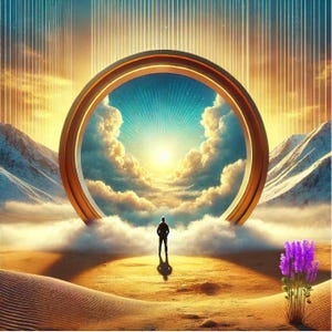Mystical Desert Portal Printable – Surreal Gateway Art, Digital Junk Journal Page, Heaven Cloud Entry