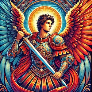 Afdrukbare aartsengel Michaël met zwaard – kunst aan de muur bescherming engel, poster download spirituele krijger