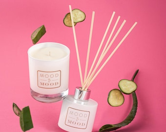 Rietverspreider.Kaars.Aloë,komkommer,zwart,wit,huisparfum.Spa Mood