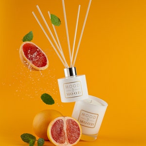 Reed diffuser.Grapefruit, mint Diffuser, Home Fragrance, Decor, Citrus,White bottle with sticks, 100ml