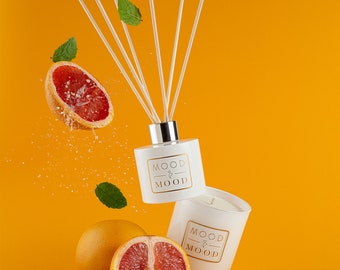 Grapefruit, mint Diffuser, Home Fragrance, Decor, Citrus,White bottle with sticks, 100ml