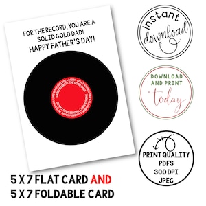 Biglietto per la festa del papà STAMPABILE / Biglietto per la festa del papà con disco in vinile / Biglietto per papà / Biglietto per la festa del papà / Biglietto dal figlio / Biglietto dalla figlia