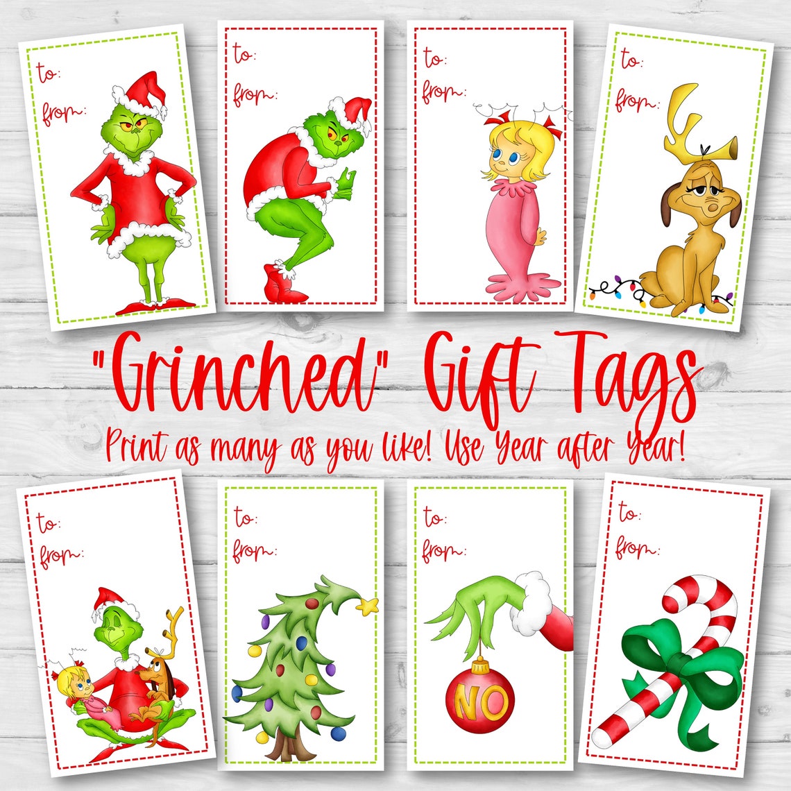 PRINTABLE Grinch Gift Tags Grinch Christmas Gift Tags 8 Etsy