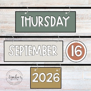 Blätterkalender |  Boho Klassenzimmer Dekor | Vorgefertigte und bearbeitbare Abschnitte | Materialien für Lehrer | Neutrale Farbe Flip Kalender Kit | Klassenzimmer