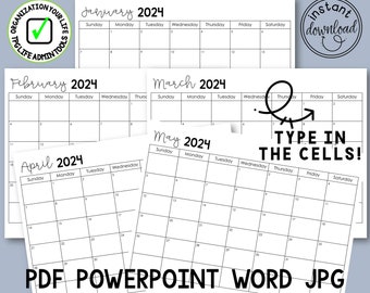 2024 PRINTABLE and FILLABLE Calendar. 2024 Planner. Instant Download! Beautiful Script Titles. PDF, Word, PowerPoint. Year-at-a-Glance too!