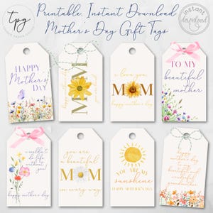 Etichette regalo per la festa della mamma STAMPABILI, 8 design, etichette con fiori di campo per la festa della mamma, download immediato di etichette regalo per la festa della mamma, etichette per mamme, bellissime