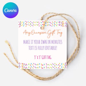 Modèle d'étiquette de confettis modifiable et imprimable. Texte entièrement modifiable : PDF 3 x 3 carrés. Étiquette d'anniversaire, étiquette de vacances, étiquette de baby shower. Numérique DIY.