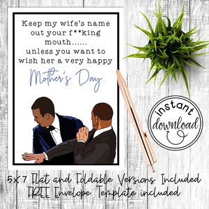 The Slap, Will Smith Christ Rock Funny Mother&#39;s Day Card. Funny Mother&#39;s Day Card. Instant Download, Printable. Mother&#39;s Day Card for Wife.