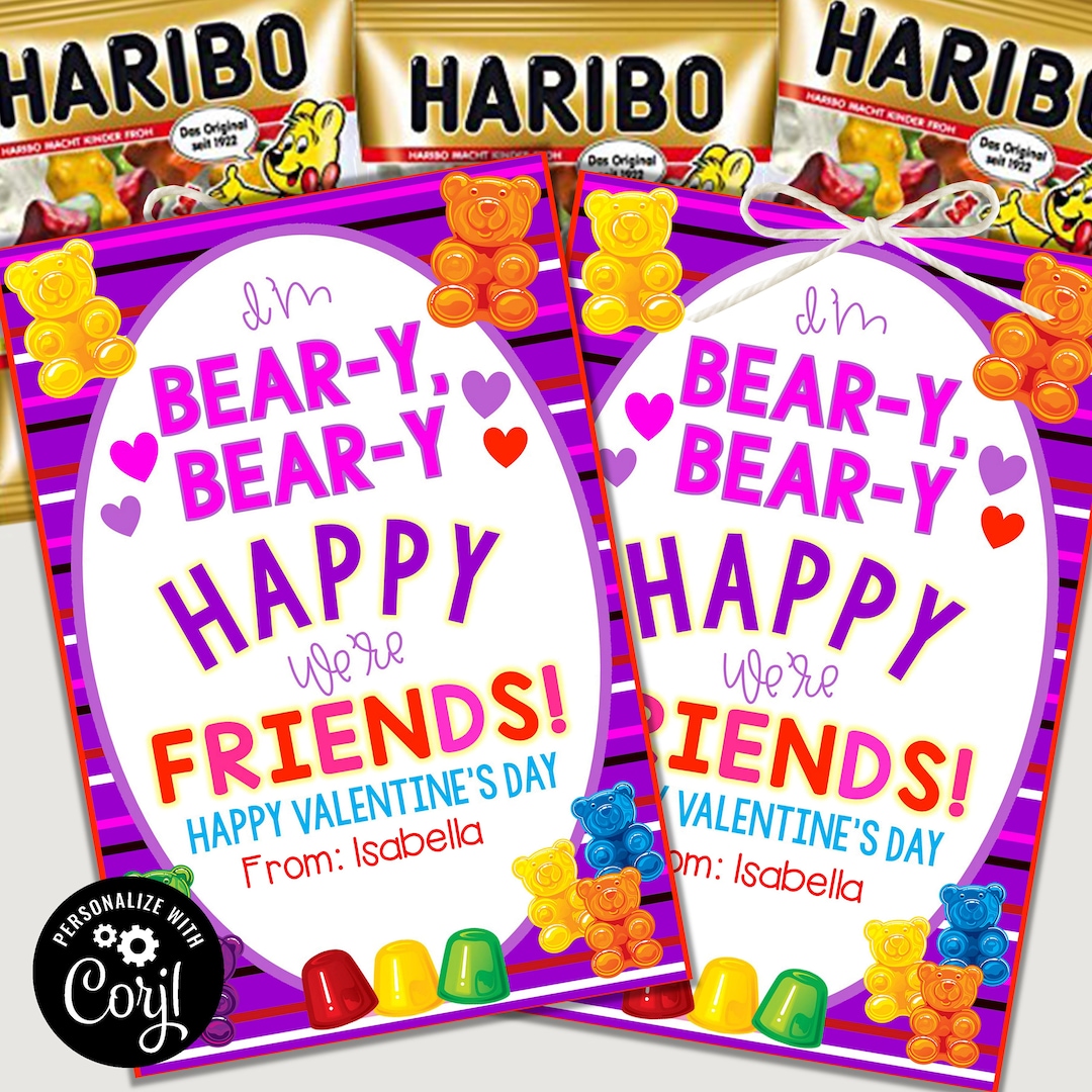 EDITABLE Gummi Bear Valentines, Printable, Kids' Valentine's Day Cards