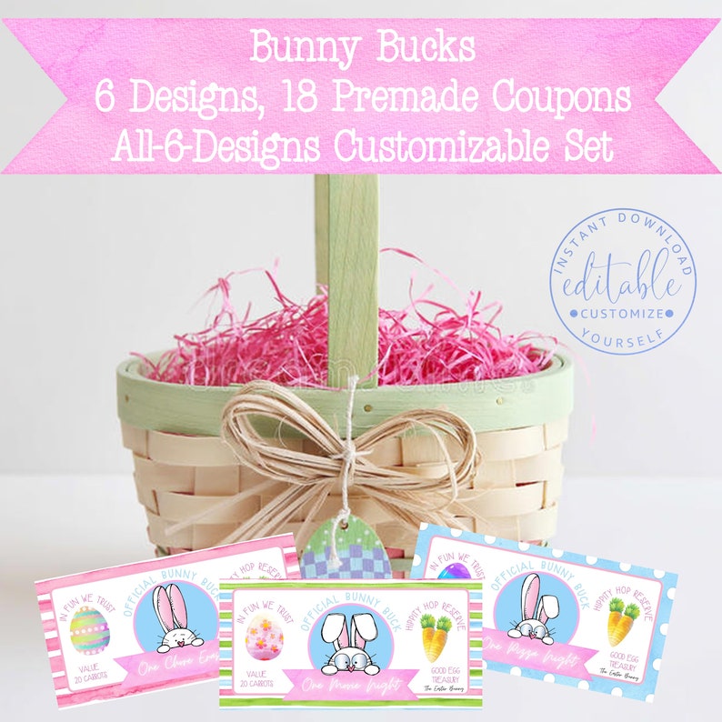 Easter Bunny Bucks Printable Premade and Customizable Sets Etsy