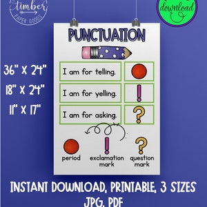 PRINTABLE Punctuation Anchor Charts! 3 Sizes. Punctuation Writing Chart. ELA Anchor Chart. Custom. Engaging. Classroom Punctuation Poster.