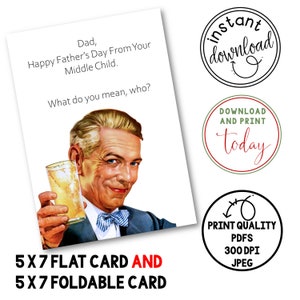 PRINTABLE Father's Day Card | Father's Day Card Middle Child | Card From Middle Child| Father's Day Card Gift | Funny Card 4 Dad | Retro Pic