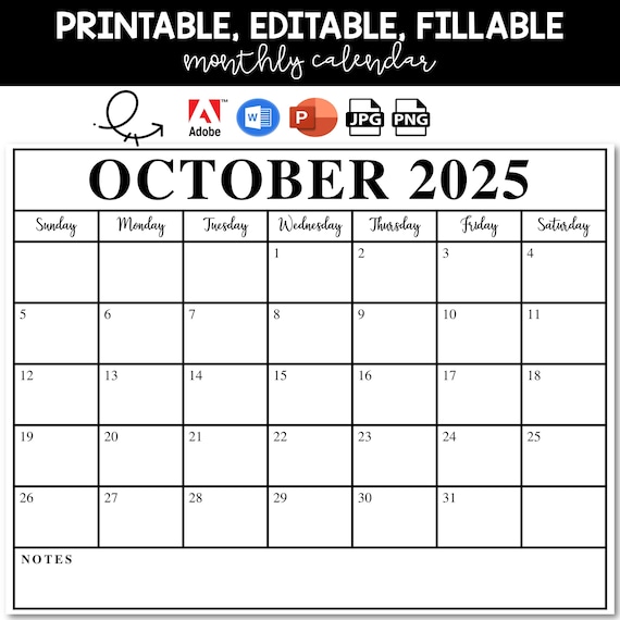 October Calendar, 2025, Month of October, Wow! Printable, Fillable, Editable. PDF, PowerPoint, JPG, PNG. October Calendar Sheet. Minimalist