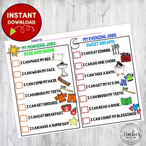 Routine Chore Chart for Morning and Evening | Color | Black White | Instant Download | Kids Can Easily Track Their Daily Routine! Motivating