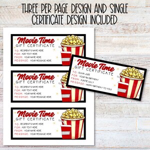 Movie Gift Certificate, Printable Movie Gift Coupon, Instant Download ...
