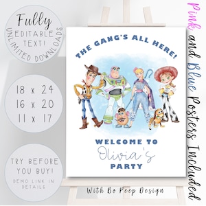 Toy Story Posters Toy Story Welcome SignsToy Story Poster Templates Toy Story Sign. 4 Sizes! Text is FULLY Editable. Pink, Blue Designs, 2