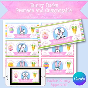 Easter Bunny Bucks, Printable, Premade and Customizable Sets, Easter Egg Filler, Easter Basket Coupons, Easter Gifts, Spring Coupons, Easter