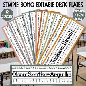 Student Desk Plates and Supply Labels | Modern BOHO | 12 Colors | Primary | Cursive | Blank | Instant Download | EDITABLE | Easy to Edit