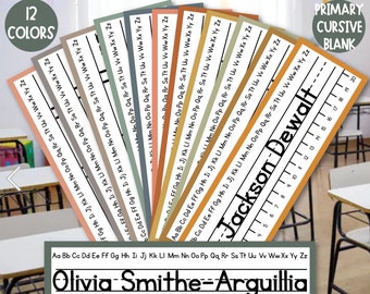 Student Desk Plates and Supply Labels | Modern BOHO | 12 Colors | Primary | Cursive | Blank | Instant Download | EDITABLE | Easy to Edit
