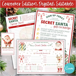 シークレットサンタキット（同僚向け）、家族向けシークレットサンタ、友達向け、編集可能、シークレットサンタアンケート、シークレットサンタギフト、Canva、印刷可能